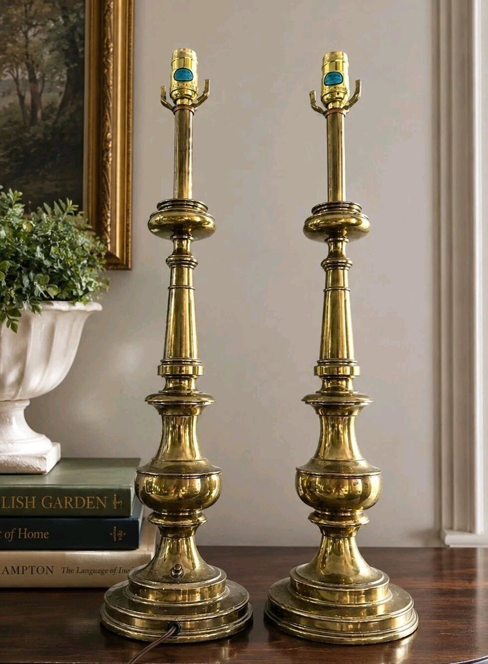 Vintage Stiffel Solid Brass Table Lamps Pair Hollywood Regency Traditional